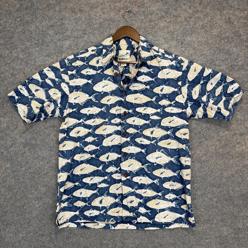Kahala Aloha Hawaiian Shirt Mens Large Fish AOP Print Button Summer Tropical